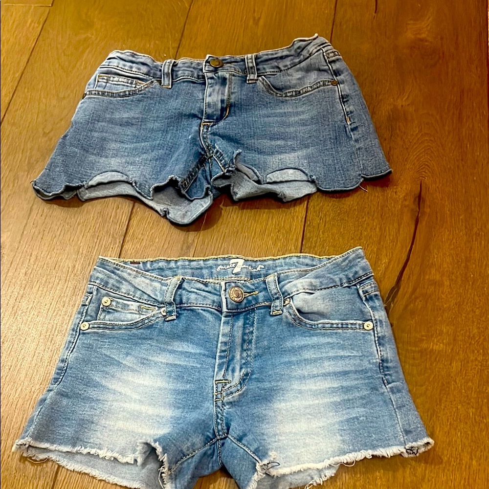 Pair of Girls Short Blue Denim Shorts